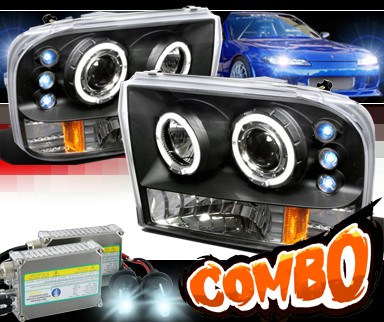 HID Xenon + SPEC-D® Halo LED Projector Headlights (Black) - 99-04 Ford F-250 F250