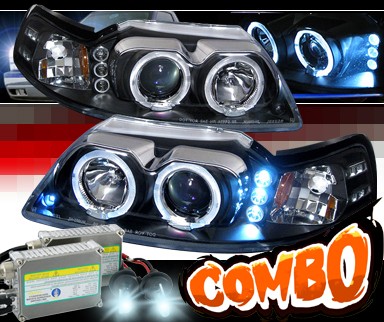 HID Xenon + SPEC-D® Halo LED Projector Headlights (Black) - 99-04 Ford Mustang