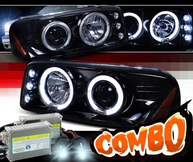 HID Xenon + SPEC-D® Halo LED Projector Headlights (Glossy Black) - 00-06 GMC Yukon