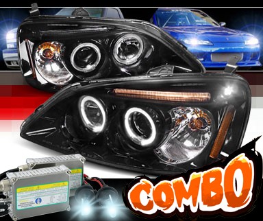 HID Xenon + SPEC-D® Halo LED Projector Headlights (Glossy Black) - 01-03 Honda Civic