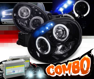 HID Xenon + SPEC-D® Halo LED Projector Headlights (Glossy Black) - 02-03 Subaru Impreza