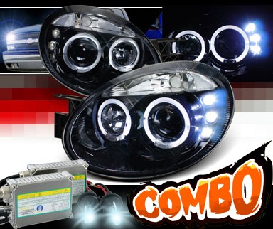 HID Xenon + SPEC-D® Halo LED Projector Headlights (Glossy Black) - 03-05 Dodge Neon