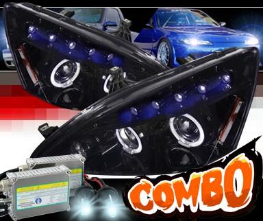 HID Xenon + SPEC-D® Halo LED Projector Headlights (Glossy Black) - 03-07 Honda Accord