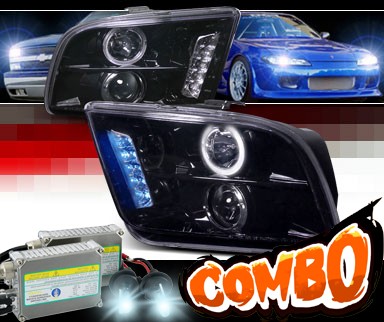 HID Xenon + SPEC-D® Halo LED Projector Headlights (Glossy Black) - 05-09 Ford Mustang