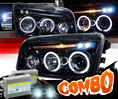 HID Xenon + SPEC-D® Halo LED Projector Headlights (Glossy Black) - 05-10 Dodge Charger