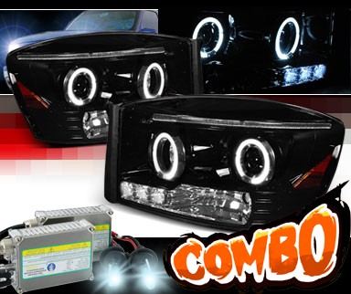 HID Xenon + SPEC-D® Halo LED Projector Headlights (Glossy Black) - 06-08 Dodge Ram Pickup