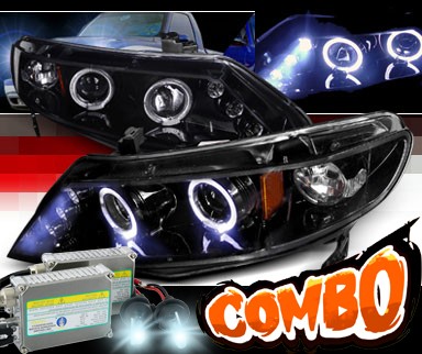 HID Xenon + SPEC-D® Halo LED Projector Headlights (Glossy Black) - 06-11 Honda Civic 4dr