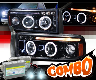 HID Xenon + SPEC-D® Halo LED Projector Headlights (Glossy Black) - 94-01 Dodge Ram 1500 Pickup