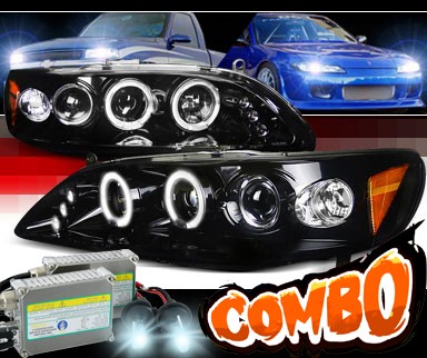 HID Xenon + SPEC-D® Halo LED Projector Headlights (Glossy Black) - 98-02 Honda Accord