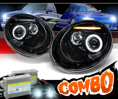 HID Xenon + SPEC-D® Halo LED Projector Headlights (Glossy Black) - 98-05 VW Volkswagen Beetle