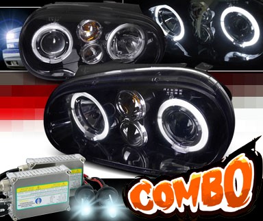 HID Xenon + SPEC-D® Halo LED Projector Headlights (Glossy Black) - 99-03 VW Volkswagen Golf