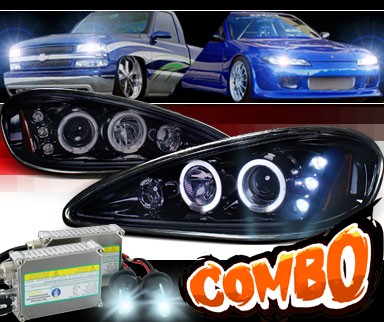 HID Xenon + SPEC-D® Halo LED Projector Headlights (Glossy Black) - 99-05 Pontiac Grand Am