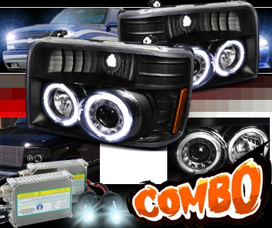 HID Xenon + SPEC-D® Halo Projector Headlights (Black) - 92-96 Ford F350 F-350 (Version 2)