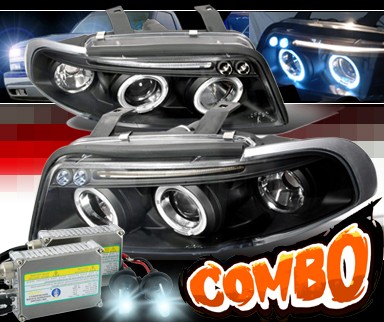 HID Xenon + SPEC-D® Halo Projector Headlights (Black) - 96-99 Audi A4 with 2 piece headlight