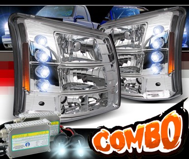HID Xenon + Sonar® 1 pc LED Crystal Headlights - 03-06 Chevy Silverado (Black Vertical Grill Included)