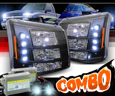 HID Xenon + Sonar® 1 pc LED Crystal Headlights (Black) - 03-06 Chevy Silverado (Vertical Grill Included)