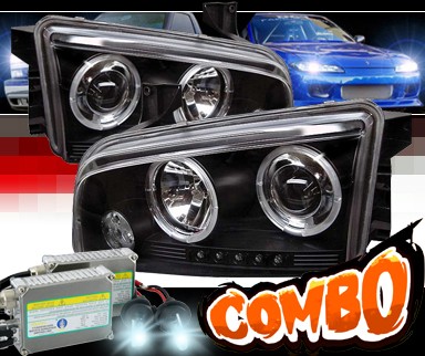 HID Xenon + Sonar® CCFL Halo Projector Headlights (Black) - 06-10 Dodge Charger