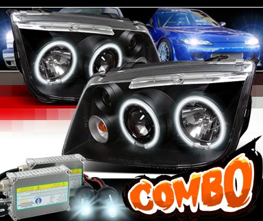 HID Xenon + Sonar® CCFL Halo Projector Headlights (Black) - 99-04 VW Volkswagen Jetta IV