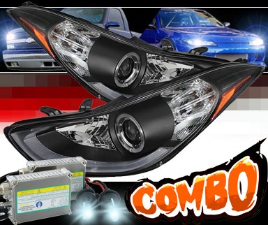 HID Xenon + Sonar® DRL LED Halo Projector Headlights (Black) - 11-13 Hyundai Elantra