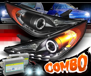 HID Xenon + Sonar® DRL LED Halo Projector Headlights (Black) - 11-14 Hyundai Sonata