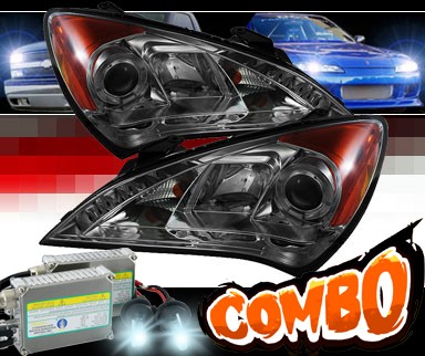HID Xenon + Sonar® DRL LED Halo Projector Headlights (Smoke) - 10-12 Hyundai Genesis  2dr Coupe