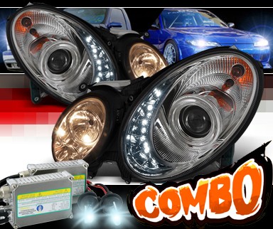 HID Xenon + Sonar® DRL LED Projector Headlights - 03-06 Mercedes Benz E55 AMG W211 (w/o Stock HID)