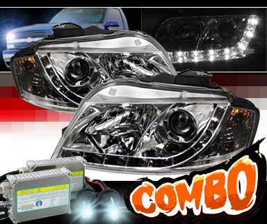 HID Xenon + Sonar® DRL LED Projector Headlights - 06-08 Audi A3
