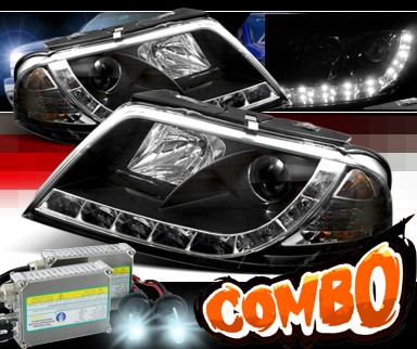 HID Xenon + Sonar® DRL LED Projector Headlights (Black) - 01-05 VW Volkswagen Passat