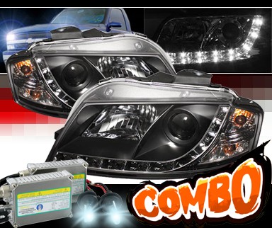 HID Xenon + Sonar® DRL LED Projector Headlights (Black) - 06-08 Audi A3