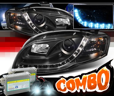 HID Xenon + Sonar® DRL LED Projector Headlights (Black) - 06-08 Audi A4 (Exc. Convertible)