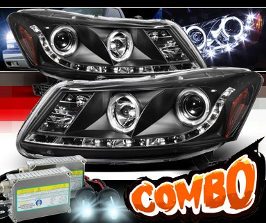 HID Xenon + Sonar® DRL LED Projector Headlights (Black) - 08-12 Honda Accord 4dr