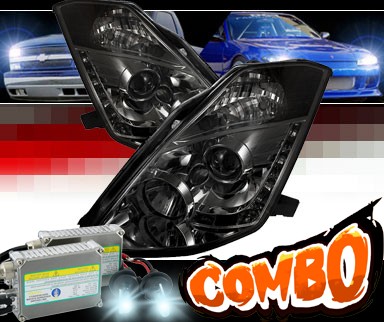 HID Xenon + Sonar® DRL LED Projector Headlights (Smoke) - 03-05 Nissan 350Z