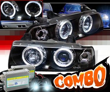 HID Xenon + Sonar® Halo Projector Headlights (Black) - 92-98 BMW 318is E36 2dr.