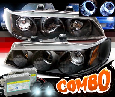 HID Xenon + Sonar® Halo Projector Headlights (Black) - 94-97 Honda Accord w/ Amber Reflector