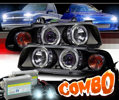 HID Xenon + Sonar® Halo Projector Headlights (Black) - 95-98 BMW 740i E38