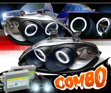 HID Xenon + Sonar® Halo Projector Headlights (Black) - 96-98 Honda Civic w/ Amber Reflector