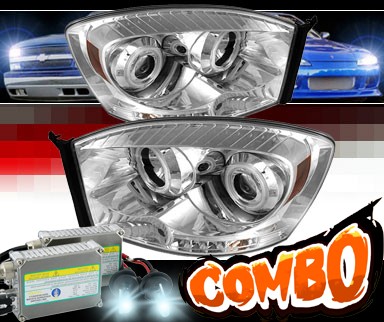 HID Xenon + Sonar® LED CCFL Halo Projector Headlights - 06-08 Dodge Ram Pickup