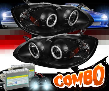 HID Xenon + Sonar® LED CCFL Halo Projector Headlights (Black) - 03-08 Toyota Corolla