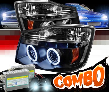 HID Xenon + Sonar® LED CCFL Halo Projector Headlights (Black) - 04-07 Nissan Armada