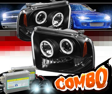 HID Xenon + Sonar® LED CCFL Halo Projector Headlights (Black) - 05-07 Ford F-450 F450