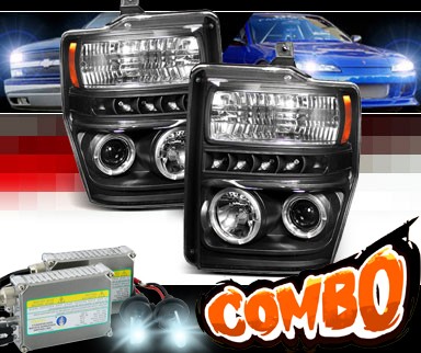 HID Xenon + Sonar® LED CCFL Halo Projector Headlights (Black) - 08-10 Ford F-450 F450