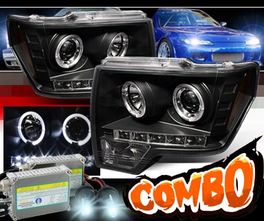 HID Xenon + Sonar® LED CCFL Halo Projector Headlights (Black) - 09-14 Ford F150 F-150