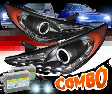 HID Xenon + Sonar® LED CCFL Halo Projector Headlights (Black) - 11-14 Hyundai Sonata