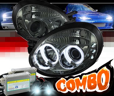 HID Xenon + Sonar® LED CCFL Halo Projector Headlights (Smoke) - 03-05 Dodge Neon