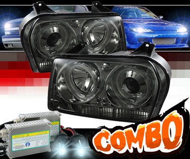 HID Xenon + Sonar® LED CCFL Halo Projector Headlights (Smoke) - 05-08 Chrysler 300