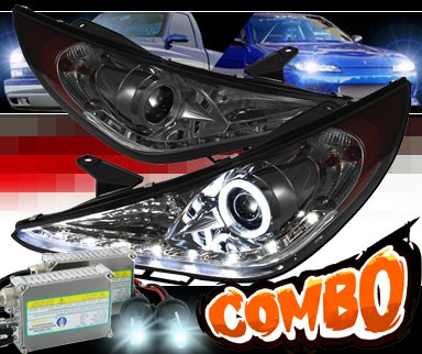 HID Xenon + Sonar® LED CCFL Halo Projector Headlights (Smoke) - 11-14 Hyundai Sonata