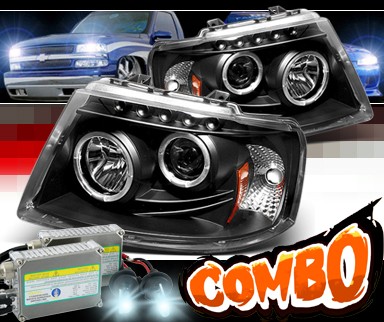 HID Xenon + Sonar® LED Halo Projector Headlights (Black) - 03-06 Ford Expedition