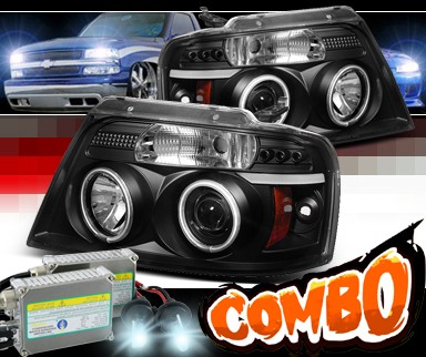 HID Xenon + Sonar® LED Halo Projector Headlights (Black) - 04-08 Ford F150 F-150 w/ Amber Reflector