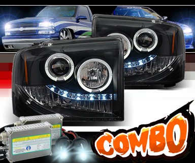 HID Xenon + Sonar® LED Halo Projector Headlights (Black) - 05-07 Ford F350 F-350 Super Duty
