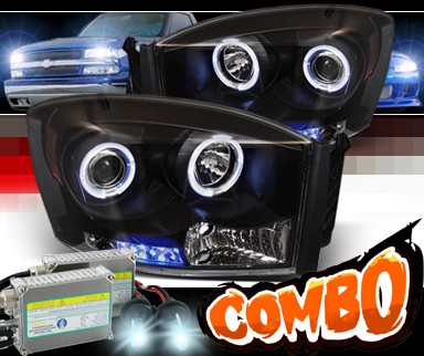 HID Xenon + Sonar® LED Halo Projector Headlights (Black) - 06-08 Dodge Ram Pickup Truck